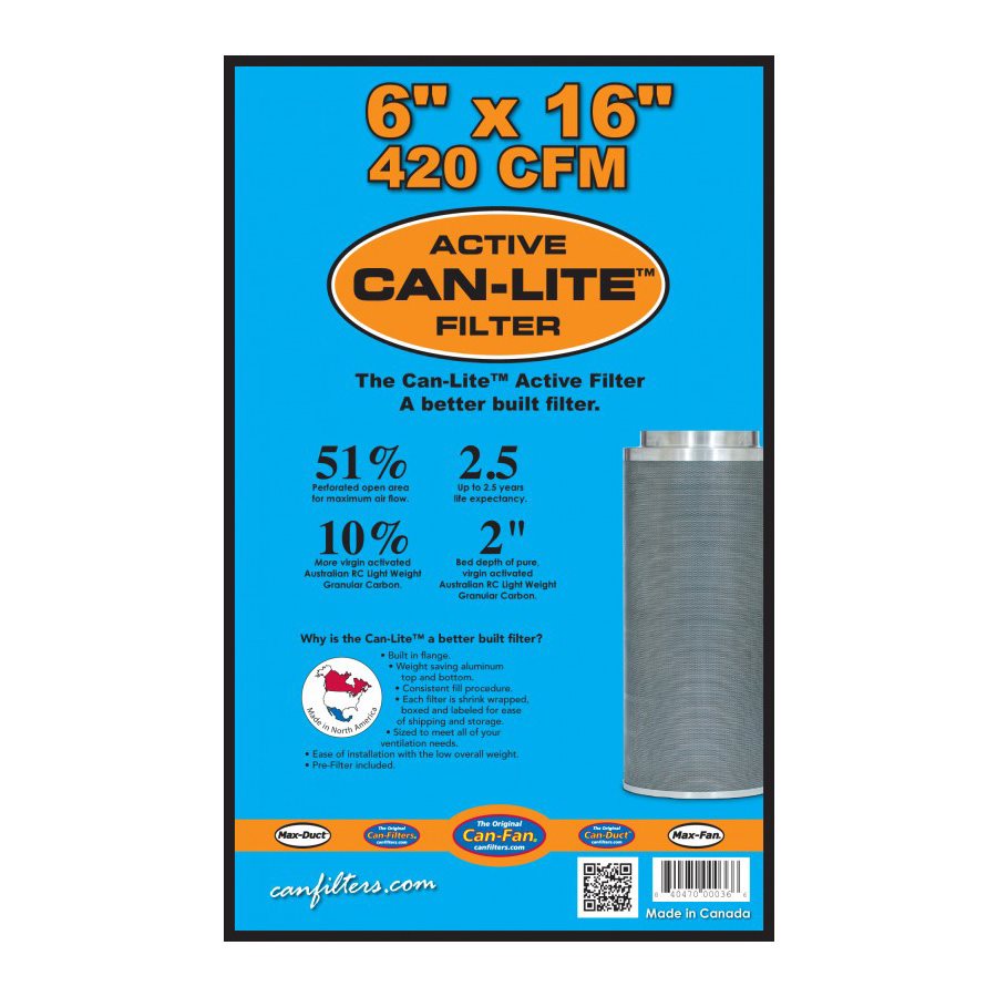 CAN-FILTERS CAN-LITE MINI FILTRE AU CHARBON 420 CFM 6''X16''